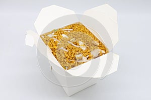 Chicken Fried Rice in a White Chinese Takeout Box