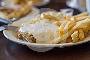 Chicken fried steak and fries