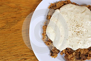 Chicken Fried Steak on White Plate in Texas Cafe