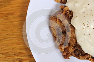 Chicken Fried Steak on White Plate in Texas Cafe