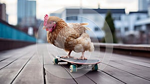 Chicken Gets Spooked On Skateboard