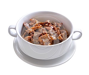 Chicken gizzards with sour cream and soy sauce.