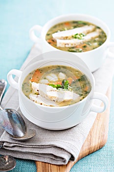 Chicken gnocchi soup with vegetables