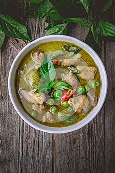 Chicken Green Curry with Ingredients, Thai Cuisine Tradition and