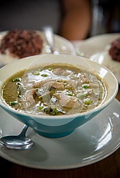 Chicken green curry is a Thai recipe food with spoon