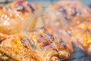 Chicken on the grill close-up