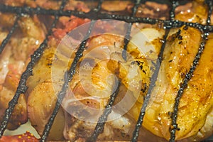 Chicken on the grill close-up