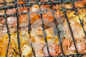 Chicken on the grill close-up