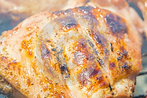 Chicken on the grill close-up