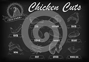 Chicken hen cutting meat scheme parts carcass brisket neck wing