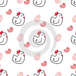 Chicken Hen Egg Chicks Vector Seamless Pattern