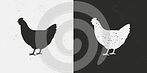 Chicken, Hen icons isolated on white and black backgrounds.