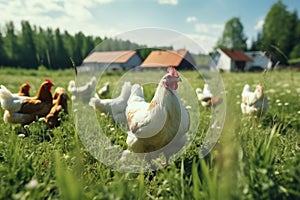 Chicken and hen, rooster, cock, poultry yard and chicken coop