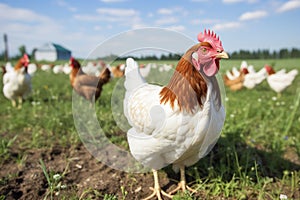 Chicken and hen, rooster, cock, poultry yard and chicken coop