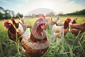 Chicken and hen, rooster, cock, poultry yard and chicken coop