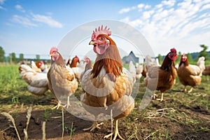 Chicken and hen, rooster, cock, poultry yard and chicken coop