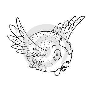 Chicken icon. Vector illustration of a flying chicken. Hand drawn funny chicken