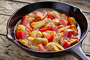 Chicken jalfrezi healthy traditional Indian culture curry spicy fried meat with chilli and vegetables photo