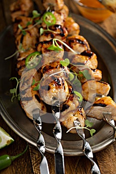 Chicken kabobs with sweet and sour sauce