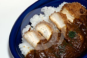 Chicken katsu kare on rice.