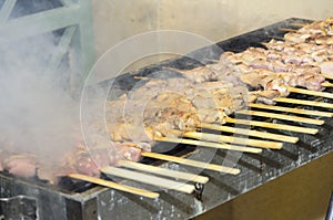 Chicken kebabs on the grill