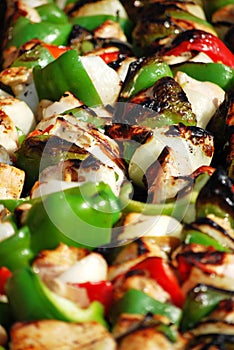 Chicken kebabs grilling