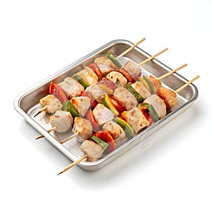Chicken Kebabs on Tray isolated on white background photo