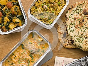 Chicken Korma, Sag Aloo, Mushroom Pilau