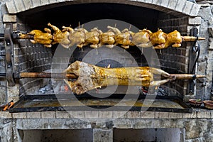 Chicken, lamb and pig on barbaque