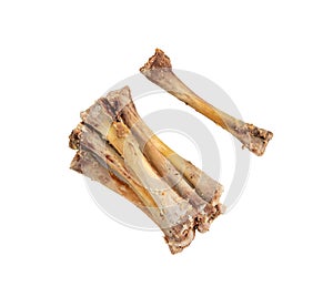 Chicken Leftovers Isolated, Cleanly Gnawed Bones, Gnawed Bare Bones after Dinner, Eaten Clean Lunch photo