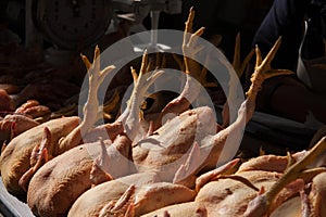 Chicken legs in a marketplace