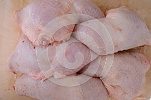chicken legs in plastic tray, packaging raw poultry meat for cooking at home, poultry products, meal planning, food industry