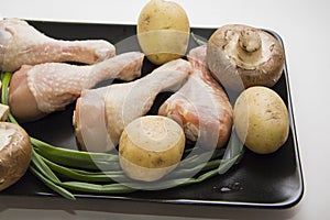 chicken legs with potato and champignons