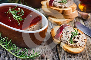 Chicken liver pate with red wine jelly photo