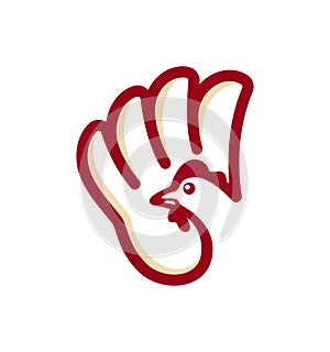 Chicken logo with a combination of hand gestures say hello. modern line art style