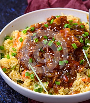 Chicken Manchurian and fried rice photo