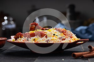 Chicken Mandi Biryani_black background photo