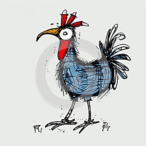 Humorous Blue Rooster Illustration By Joanne In Colored Cartoon Style photo