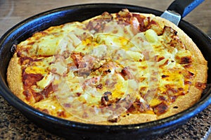 Chicken meat, cheese pizza