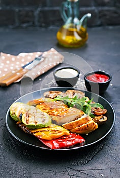 Chicken meat with grilled vegetables
