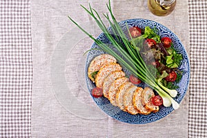 Chicken meat loaf with onion and carrot. Healthy meatloaf.