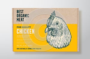 Chicken Meat Vector Packaging Label Design on a Craft Cardboard Food Box Container. Modern Typography and Hand Drawn
