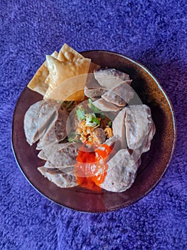 Bakso Meatball Noodles with Crackers, Indonesia Food Cullinary photo