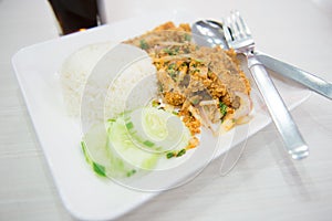 Chicken mix salad with rice, Thai food