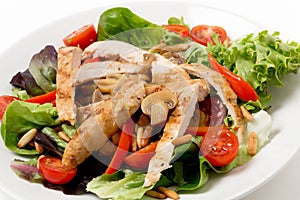 Chicken and mushroom salad closeup