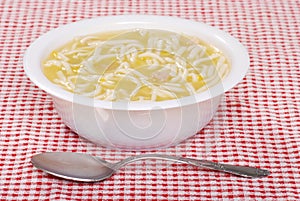 Chicken noodle soup in a bowl
