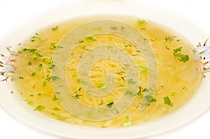 Chicken noodle soup - broth closeup