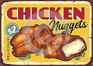 Chicken nuggets retro sign with crispy fried meat