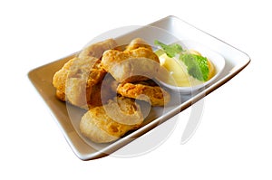 Chicken nuggets on white dish isolated  background,clipping path