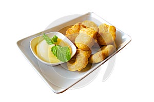 Chicken nuggets on white dish isolated  background,clipping path photo